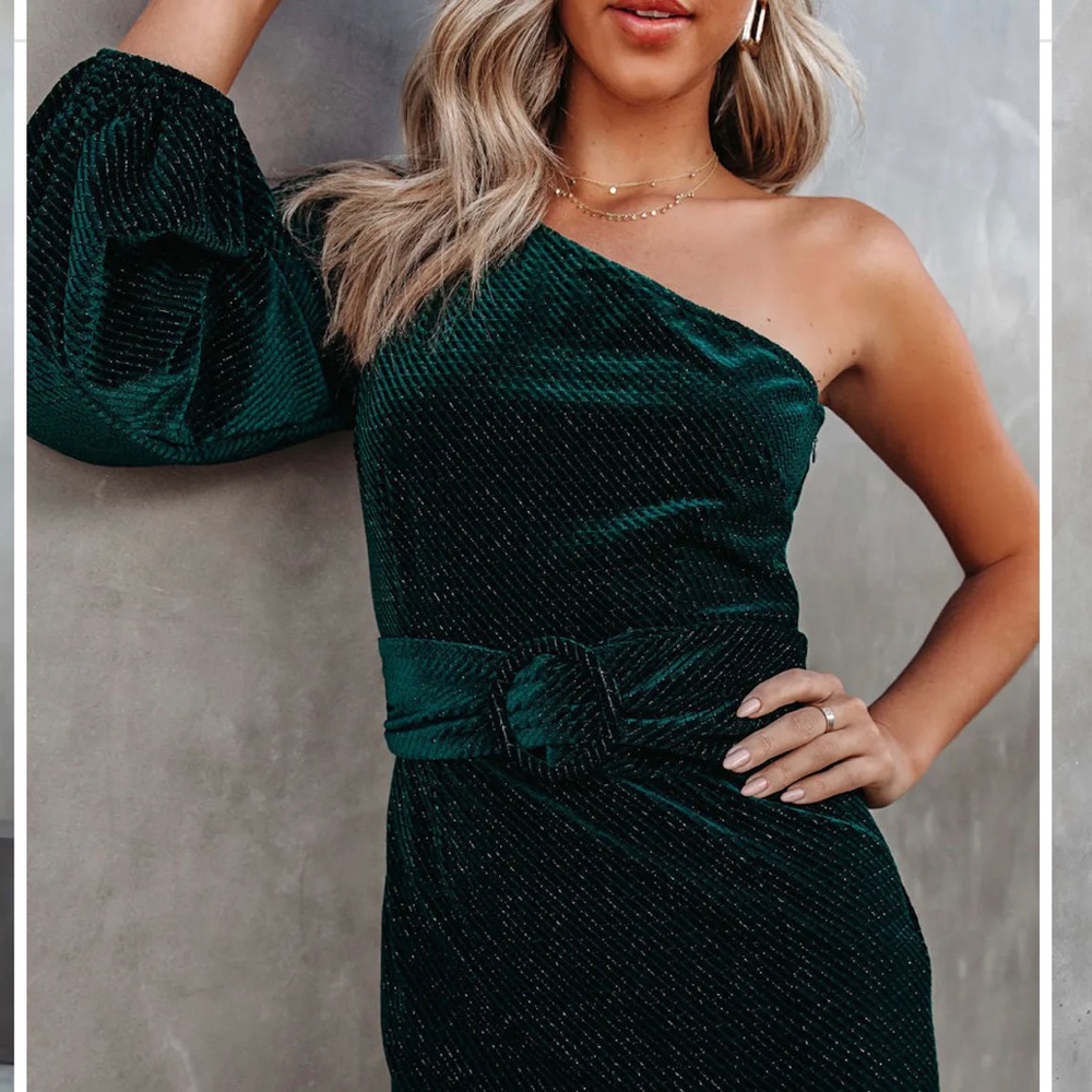 VICI one shoulder velvet dress with sparkly accent thread & belt